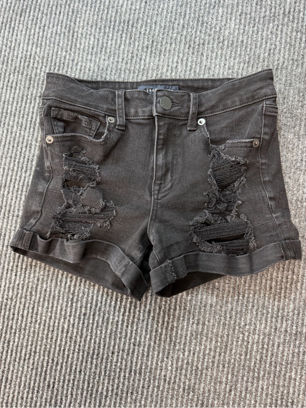 Aéropostale Black Distressed High-Waist Denim Shorts